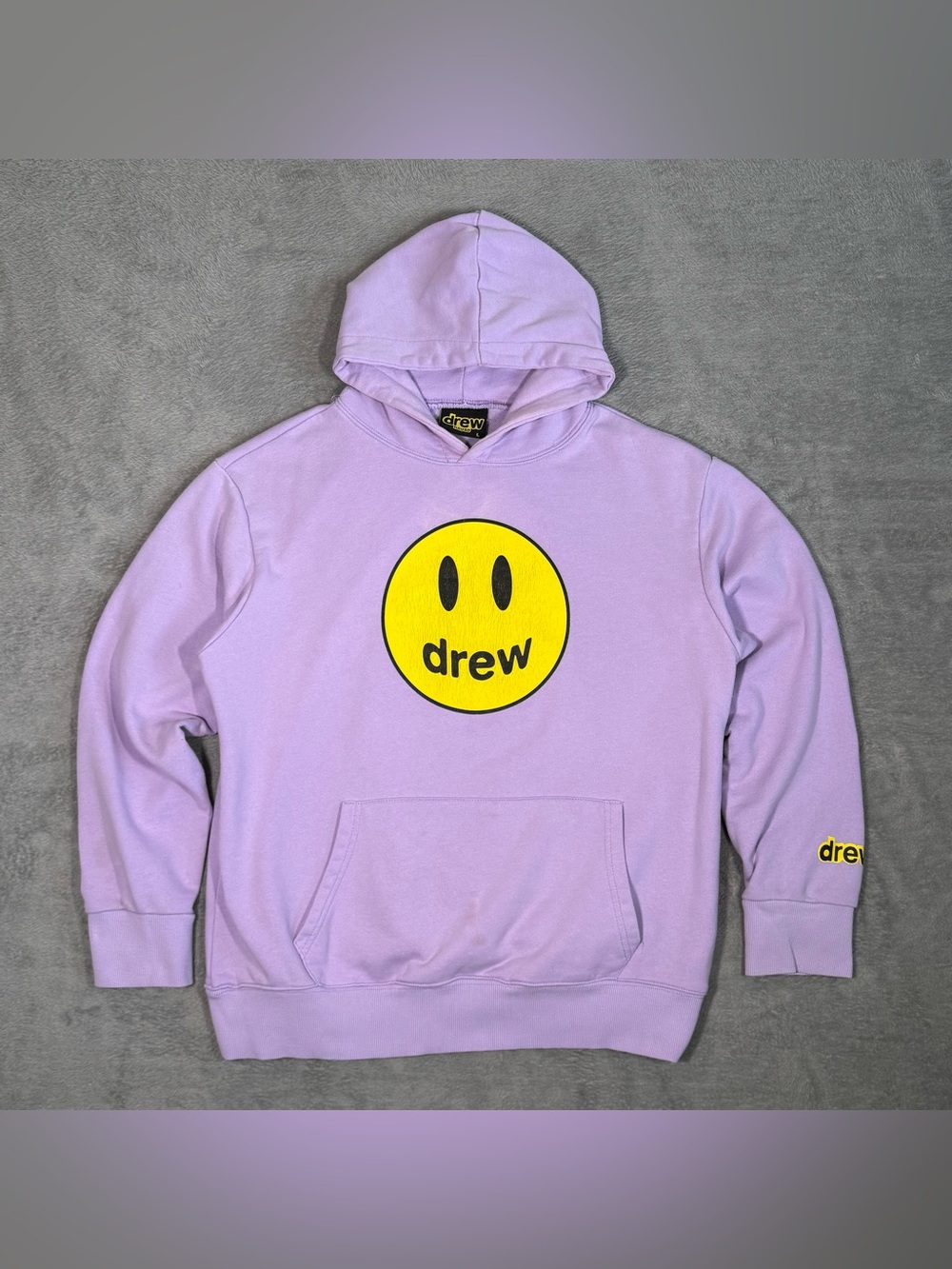 Drew House Justin Bieber Mascot Hoodie Mens L Purple Smiley Made USA Streetwear